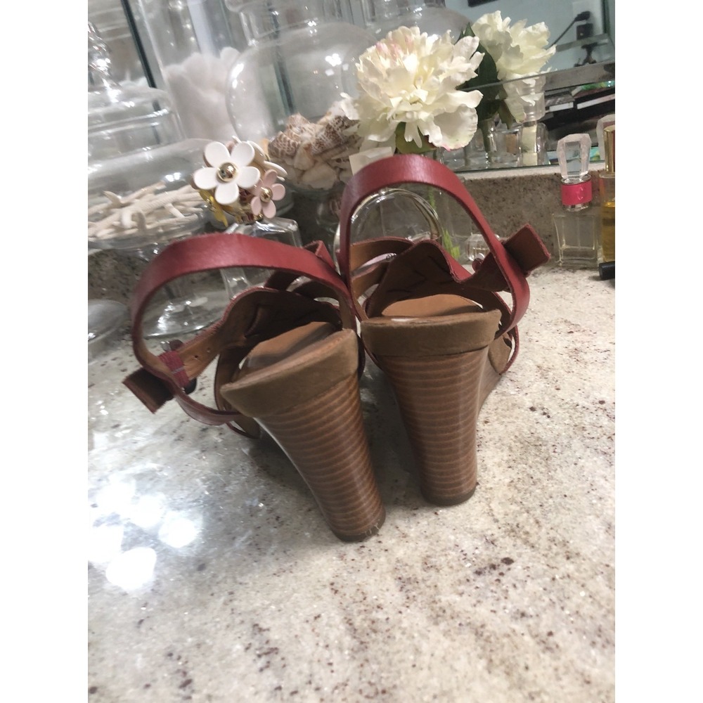 Franco Sarto Bamako Red Leather Strappy Wedge Sandal Heels Womens 9 - Picture 3 of 9